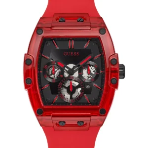 Relógio GUESS vermelho — bracelete de silicone, 43 mm