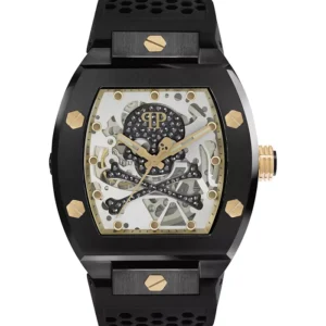 Relógio Philipp Plein The $keleton automático — preto e dourado, 44 mm