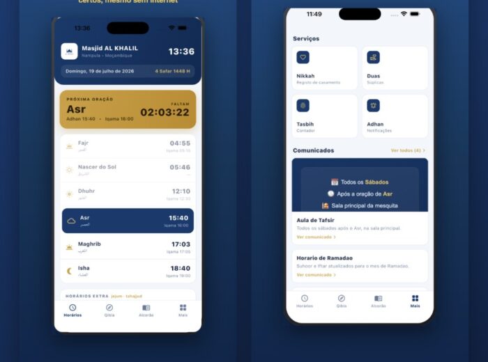 App da Masjid Al Khalil: horários de oração e comunicados