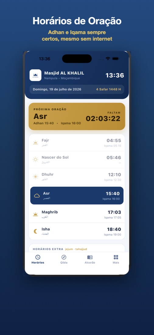 App da Masjid Al Khalil: horários de oração